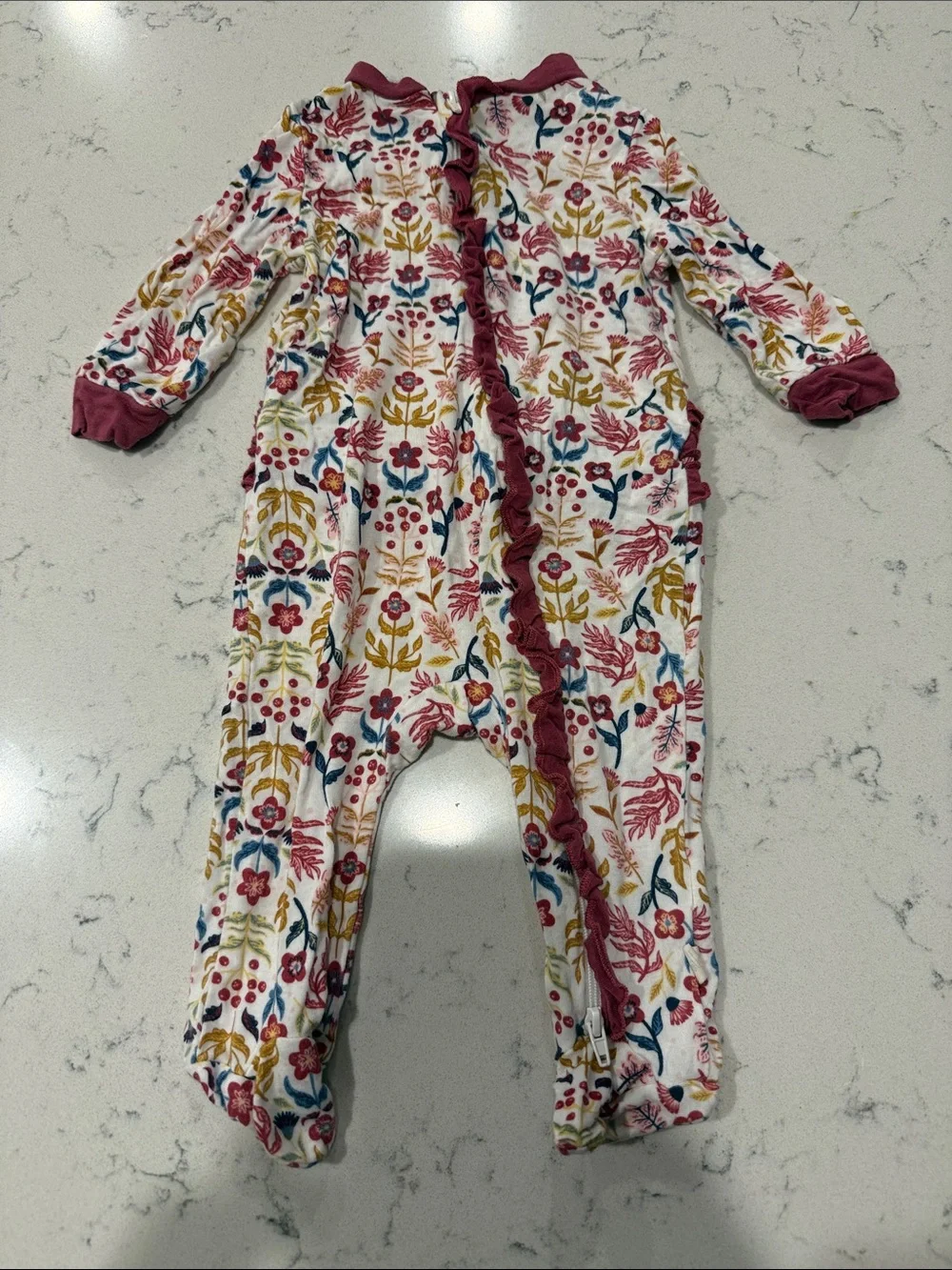 Milkberry Floral Ruffle Footed One-Piece – Pink Multi